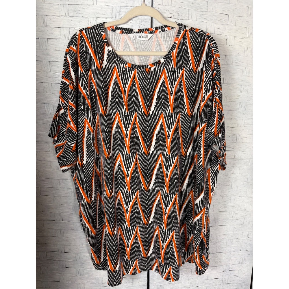 Studio Untold Womens Top Orange Black Chevron Cotton Short Sleeve Plus Size